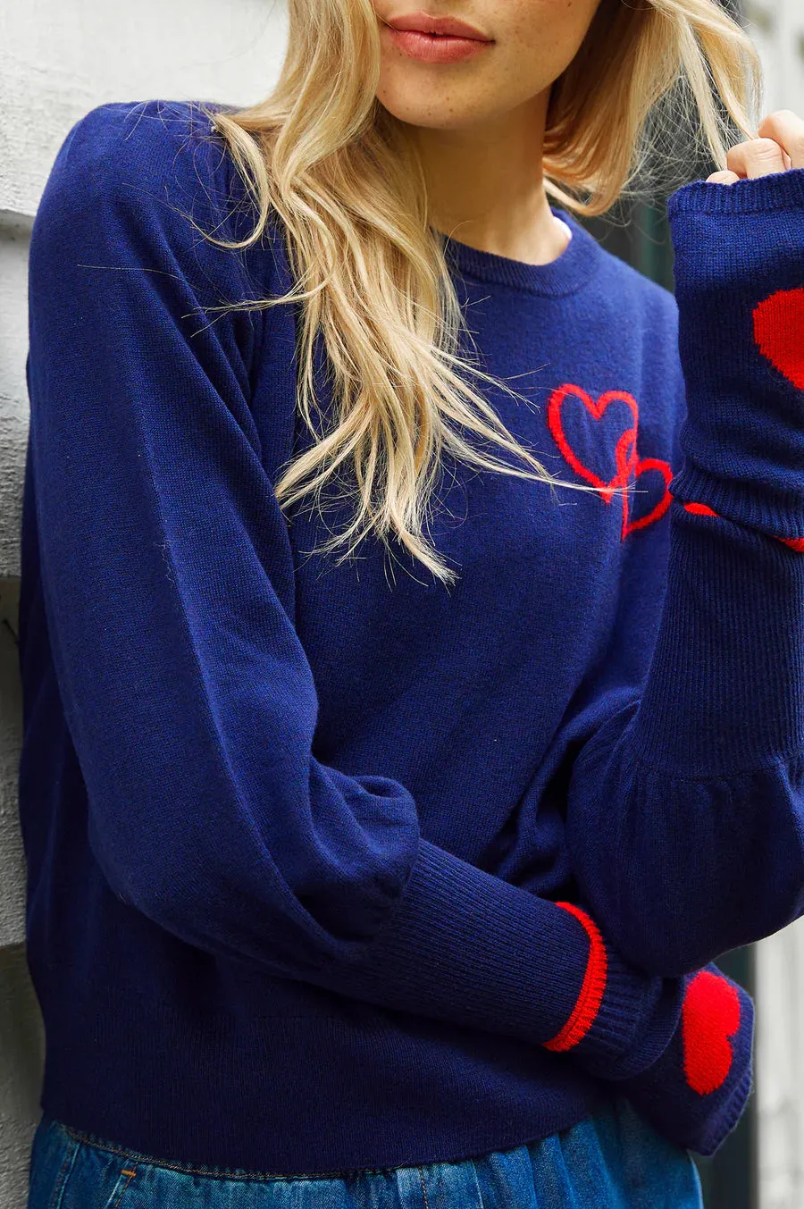 ASPIGA HEARTS CREW NECK JUMPER NAVY RED