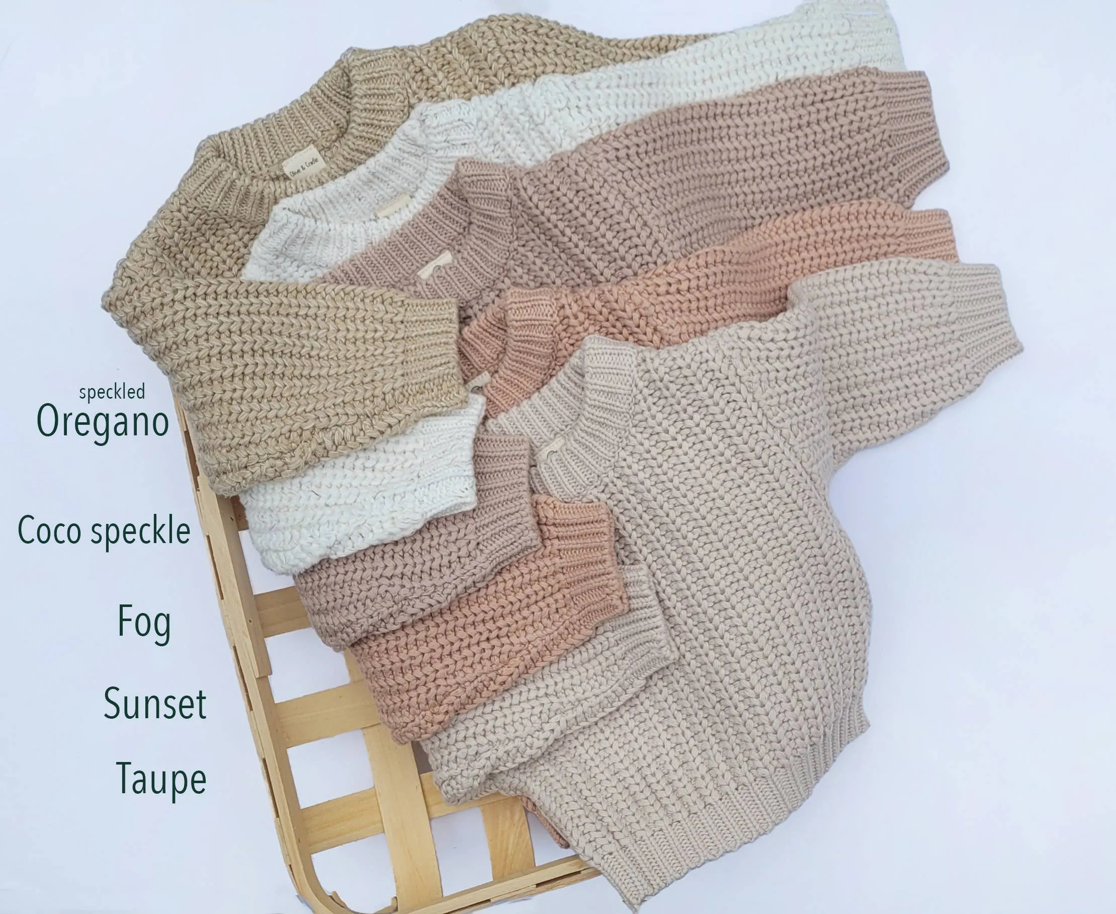 Baby Sweater Chunky Braided knit Cotton oversize style: CocoSpeckled Sweater / Newborn