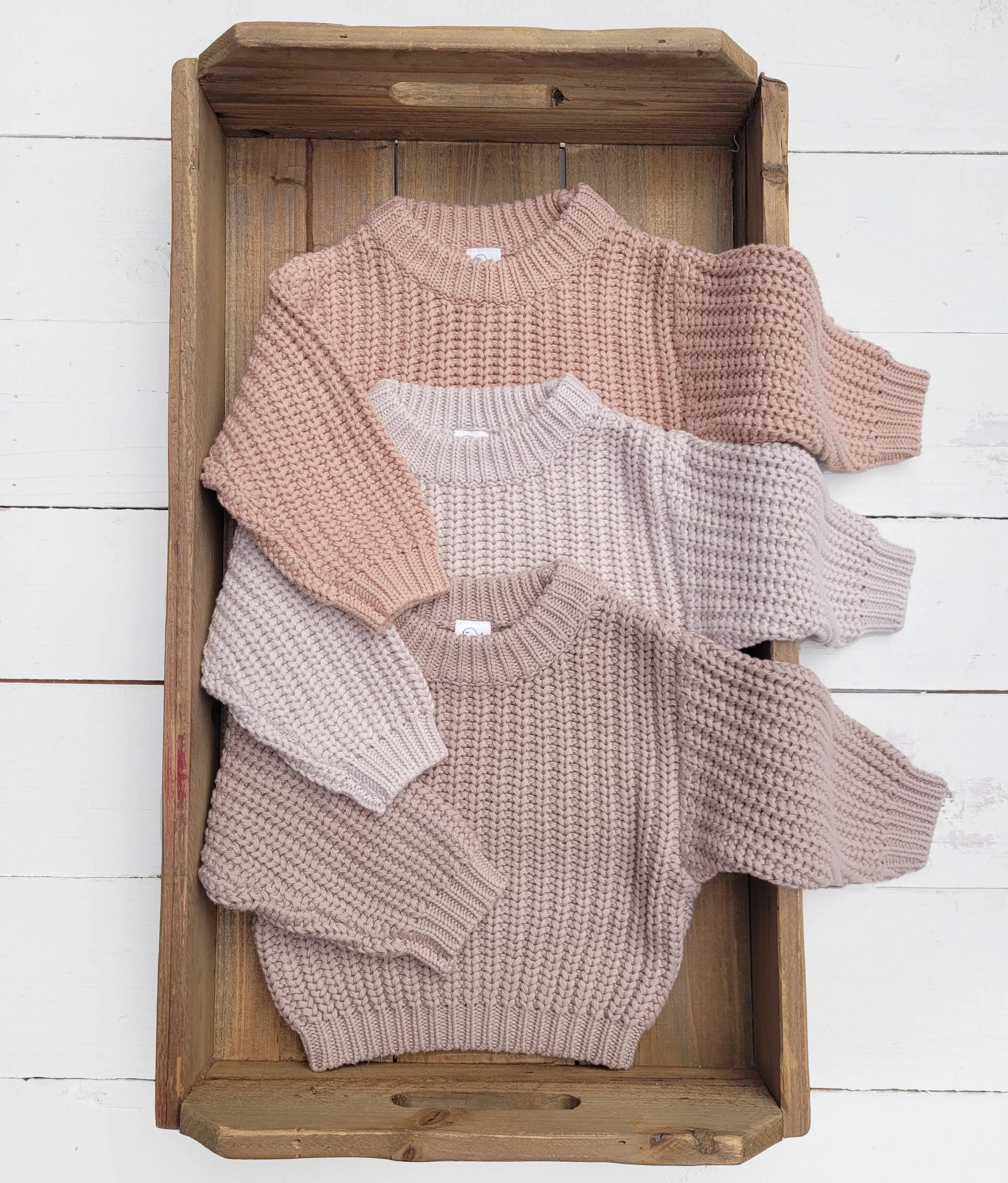 Baby Sweater Chunky Braided knit Cotton oversize style: CocoSpeckled Sweater / Newborn