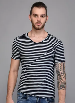 Black & White Striped T-shirt with Piping Detail