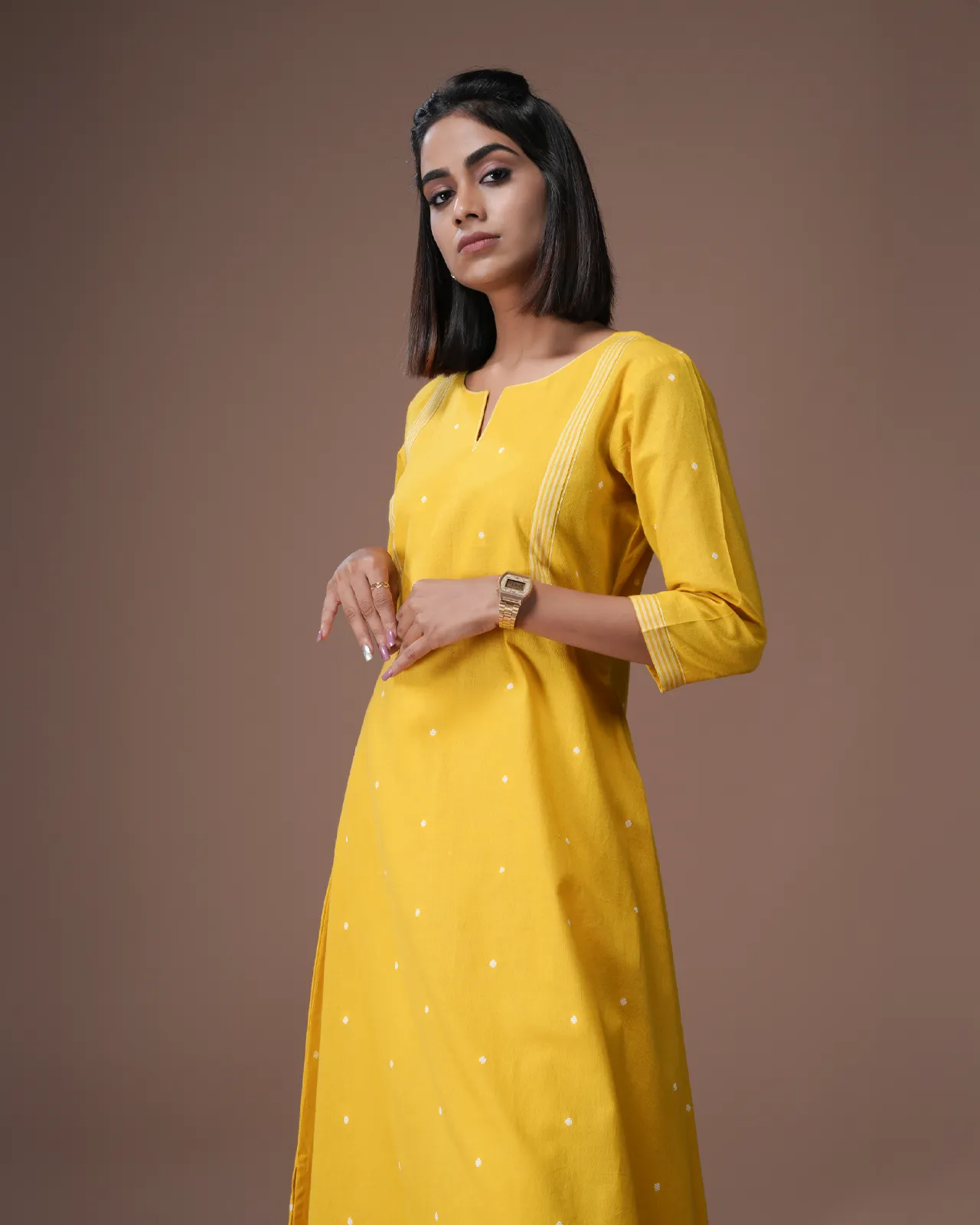 Mango Yellow South Cotton Aline Kurta