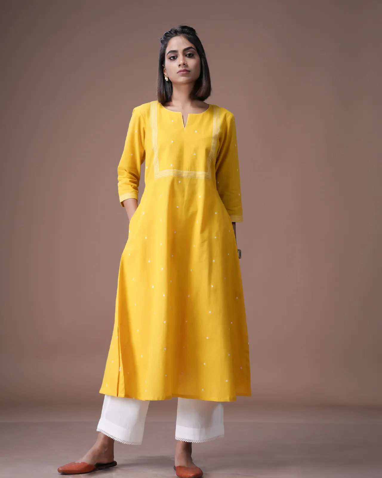 Mango Yellow South Cotton Aline Kurta