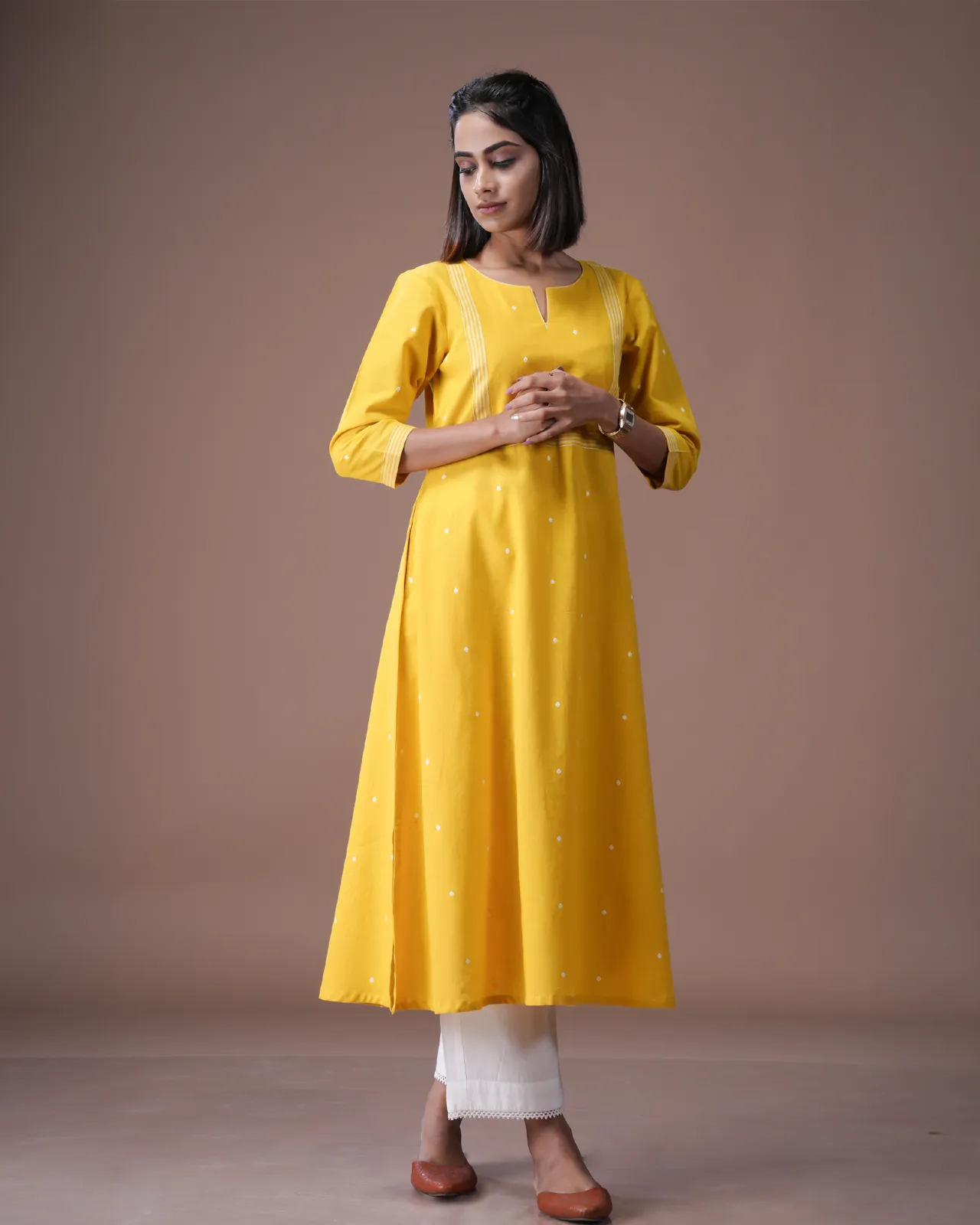 Mango Yellow South Cotton Aline Kurta