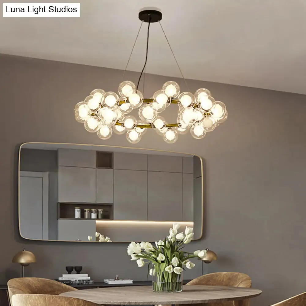 Modern Black/Gold Finish Glass 15/25-Bulb Global Shade Chandelier Lamp with Metal Ring - Ceiling Light Fixture