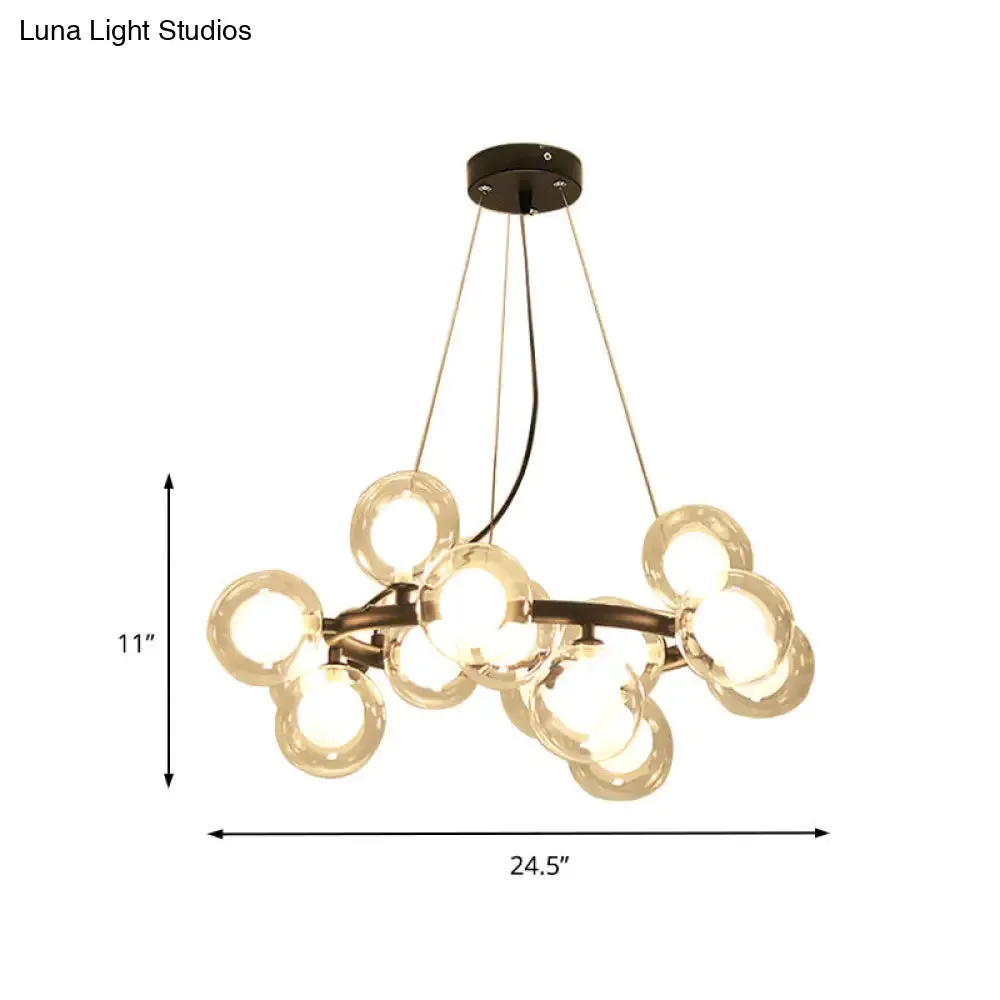 Modern Black/Gold Finish Glass 15/25-Bulb Global Shade Chandelier Lamp with Metal Ring - Ceiling Light Fixture