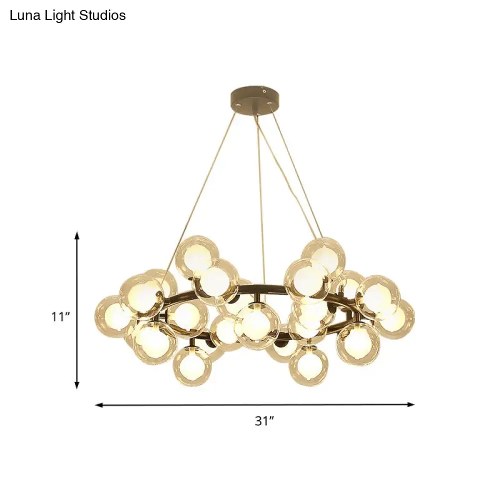 Modern Black/Gold Finish Glass 15/25-Bulb Global Shade Chandelier Lamp with Metal Ring - Ceiling Light Fixture