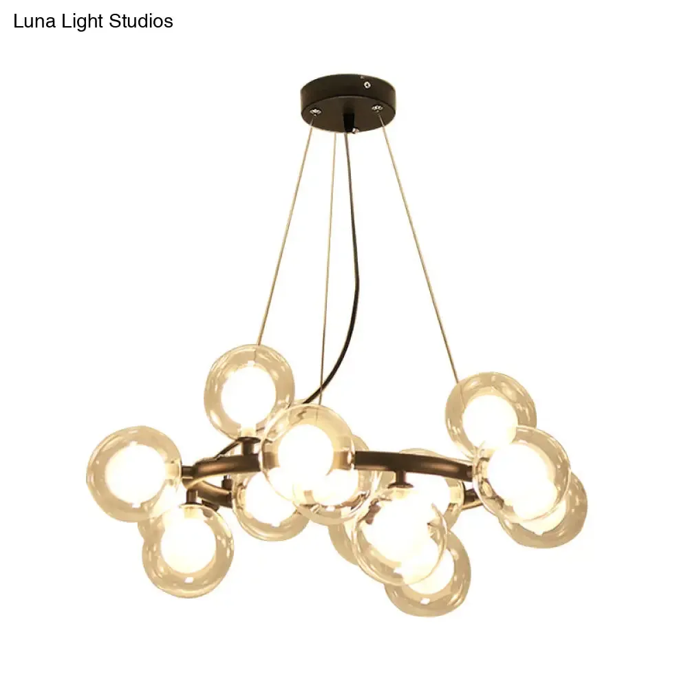 Modern Black/Gold Finish Glass 15/25-Bulb Global Shade Chandelier Lamp with Metal Ring - Ceiling Light Fixture