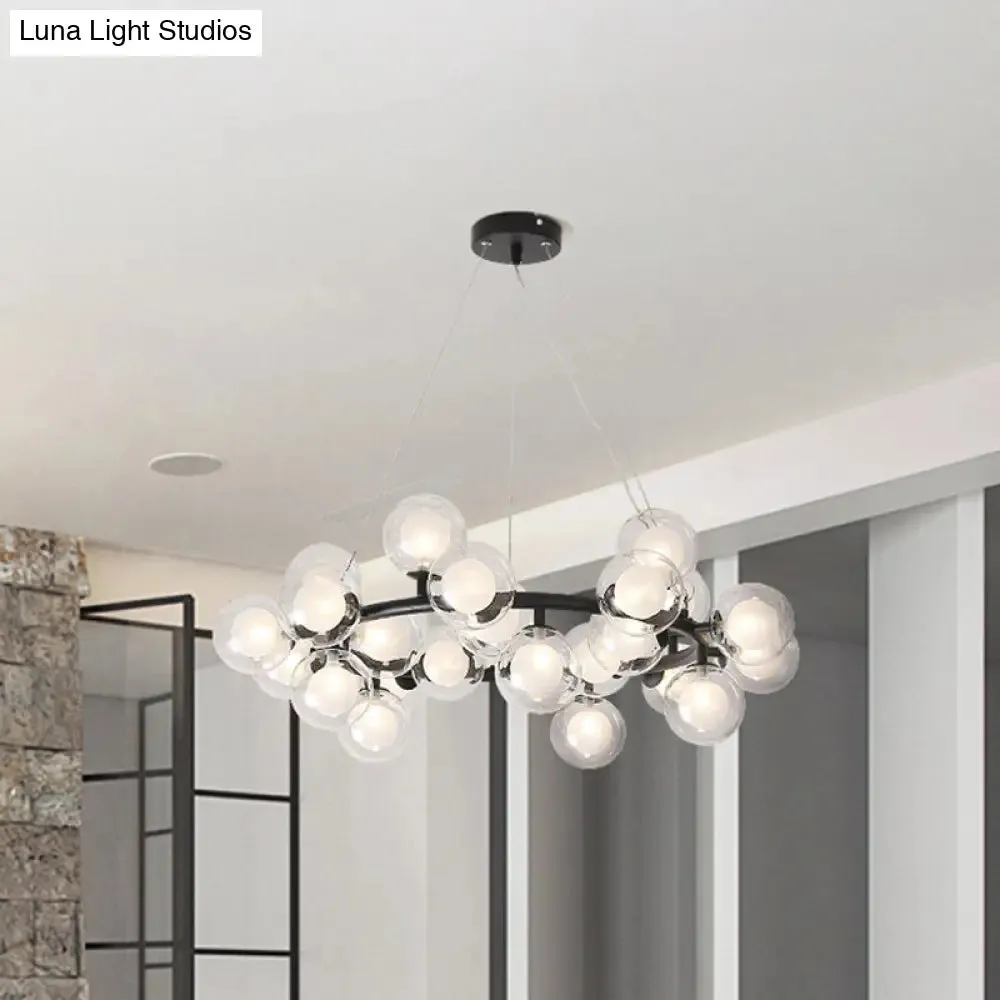 Modern Black/Gold Finish Glass 15/25-Bulb Global Shade Chandelier Lamp with Metal Ring - Ceiling Light Fixture