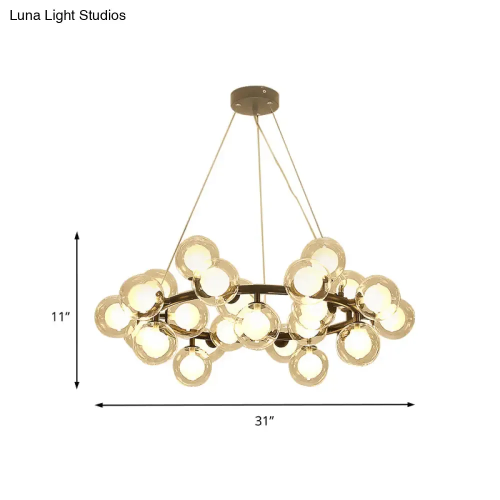Modern Black/Gold Finish Glass 15/25-Bulb Global Shade Chandelier Lamp with Metal Ring - Ceiling Light Fixture