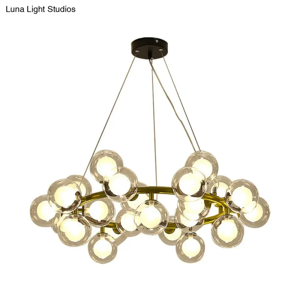 Modern Black/Gold Finish Glass 15/25-Bulb Global Shade Chandelier Lamp with Metal Ring - Ceiling Light Fixture