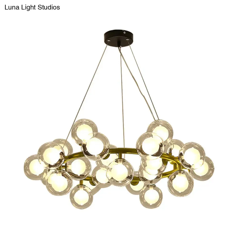 Modern Black/Gold Finish Glass 15/25-Bulb Global Shade Chandelier Lamp with Metal Ring - Ceiling Light Fixture