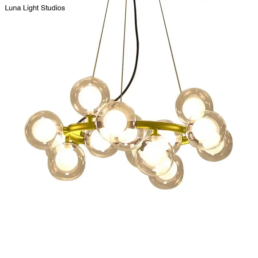 Modern Black/Gold Finish Glass 15/25-Bulb Global Shade Chandelier Lamp with Metal Ring - Ceiling Light Fixture