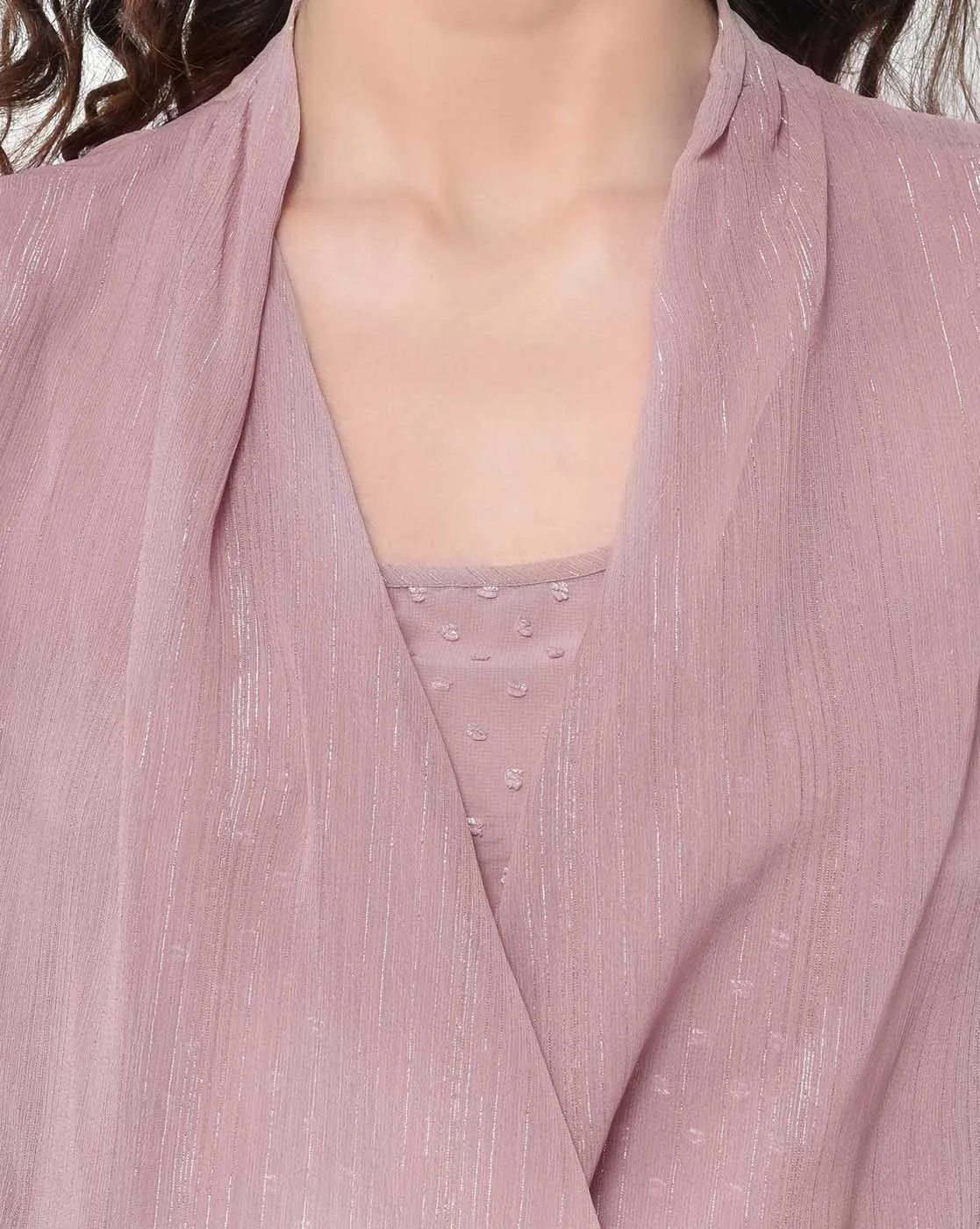 Rose Pink Drape Top With Lurex