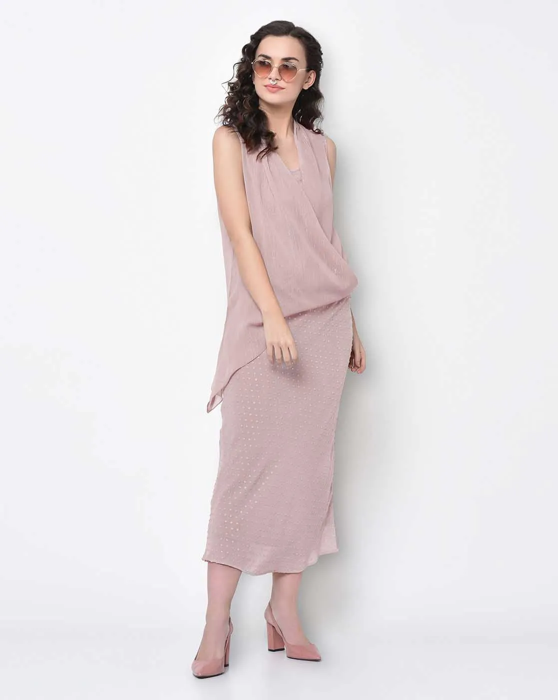 Rose Pink Drape Top With Lurex