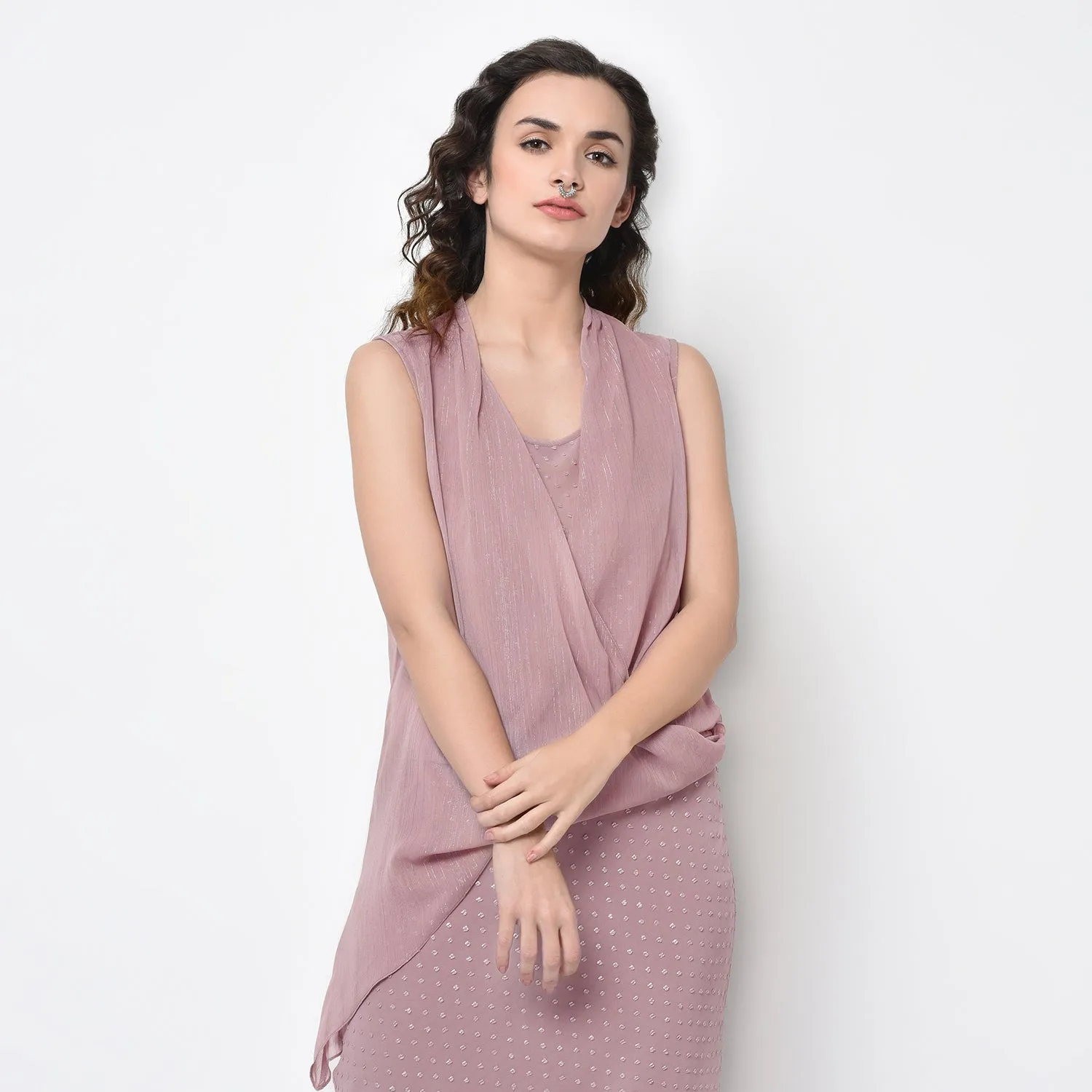 Rose Pink Drape Top With Lurex