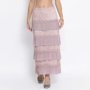 Rose Pink Net Frill Skirt With Lace