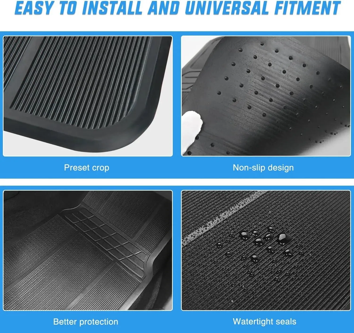 Rubber Floor Mats For Cars Trucks SUVs Universal Trim to Fit