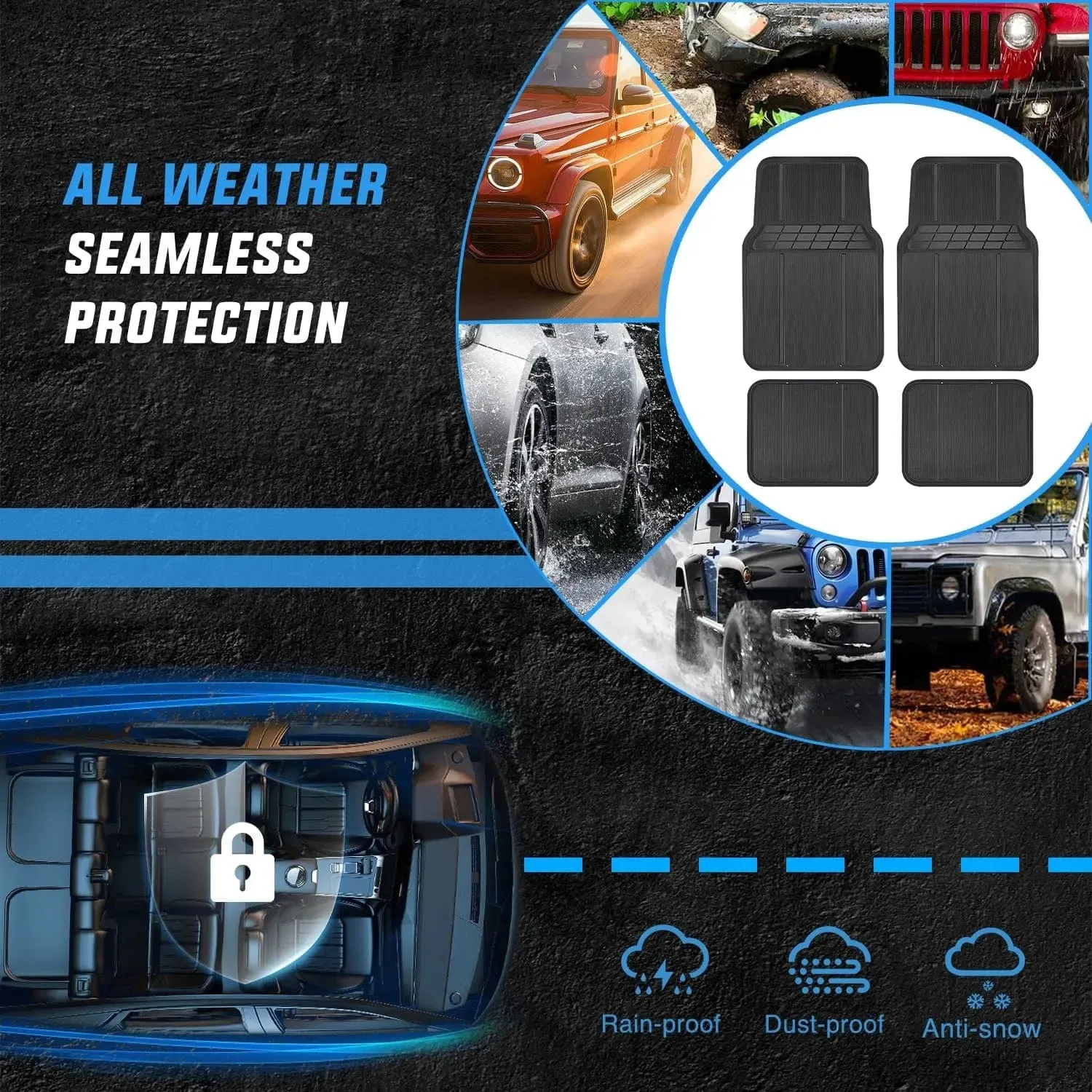 Rubber Floor Mats For Cars Trucks SUVs Universal Trim to Fit