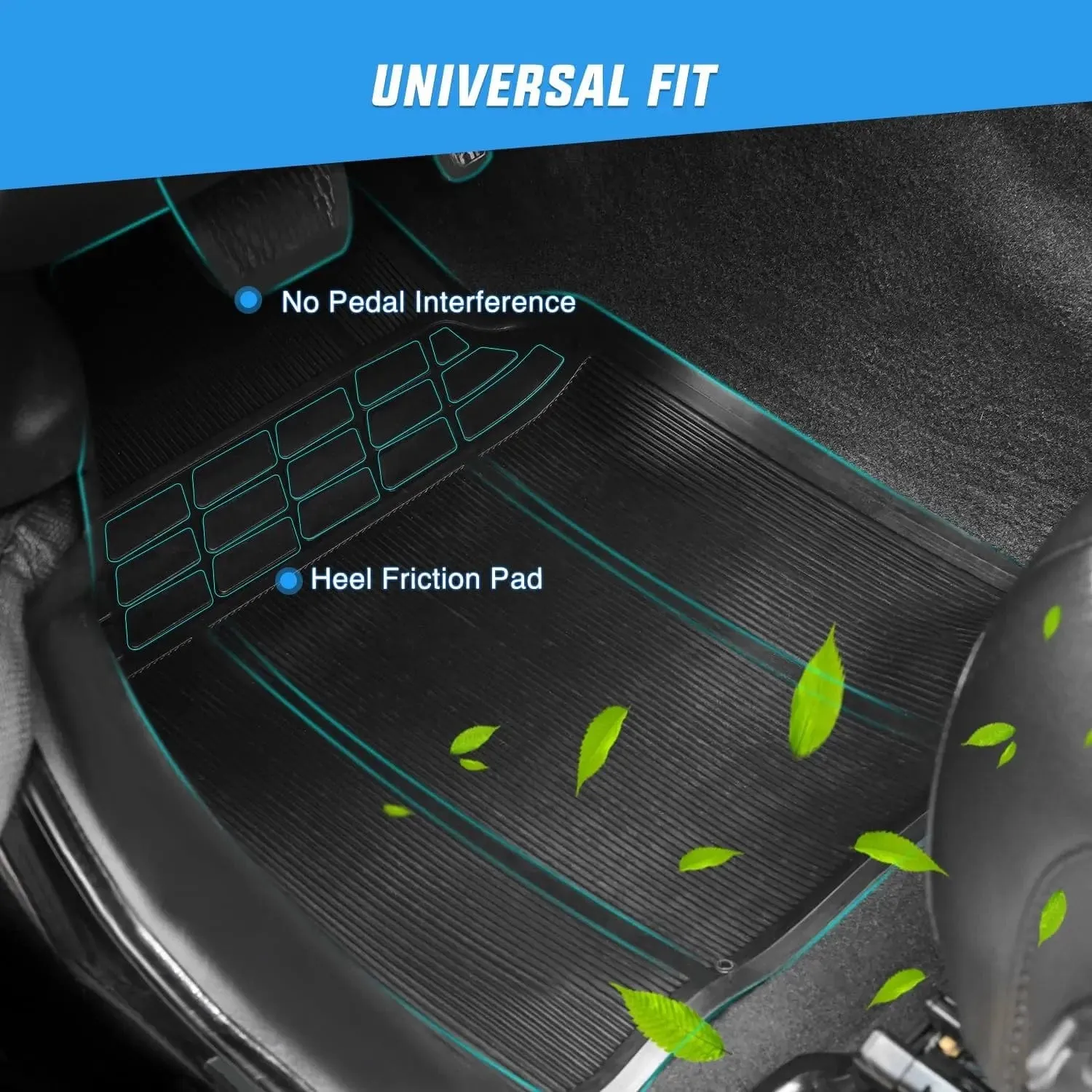 Rubber Floor Mats For Cars Trucks SUVs Universal Trim to Fit
