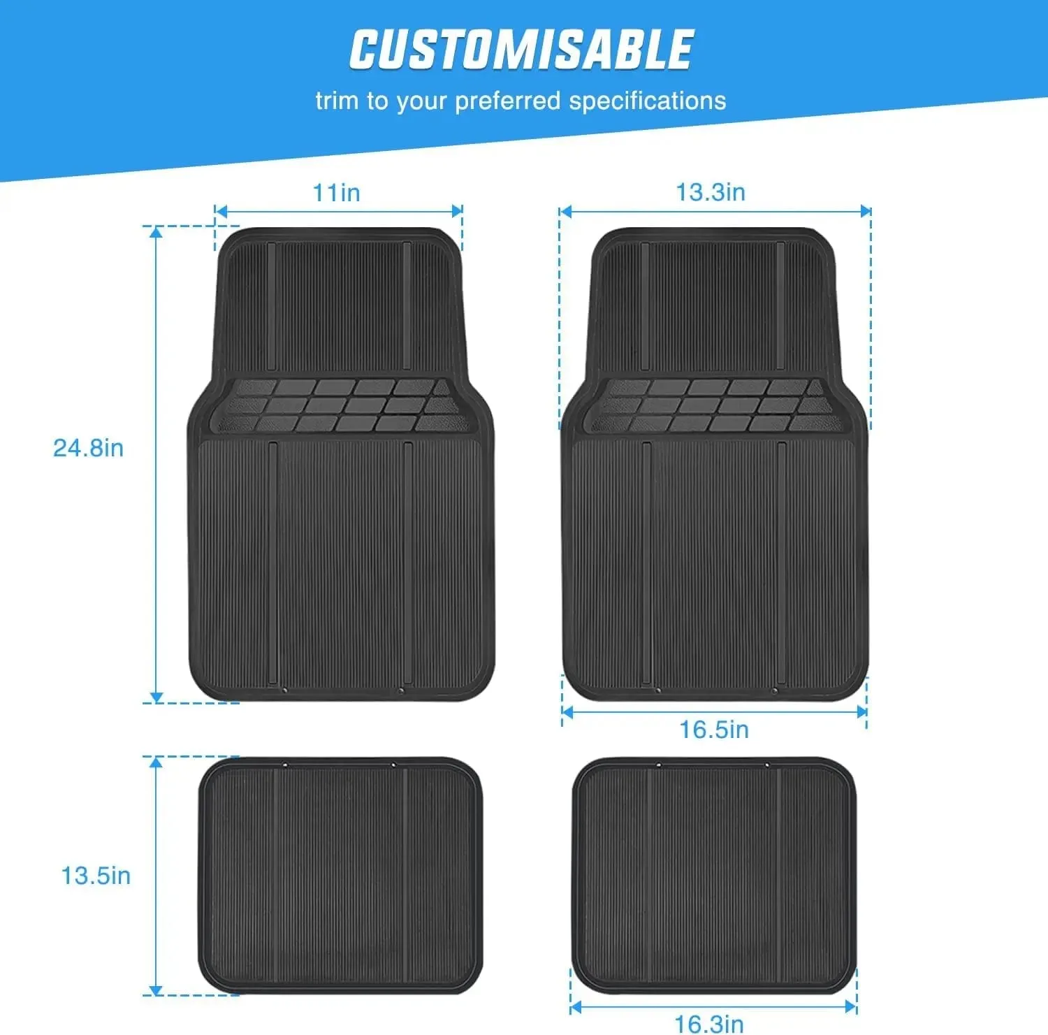 Rubber Floor Mats For Cars Trucks SUVs Universal Trim to Fit